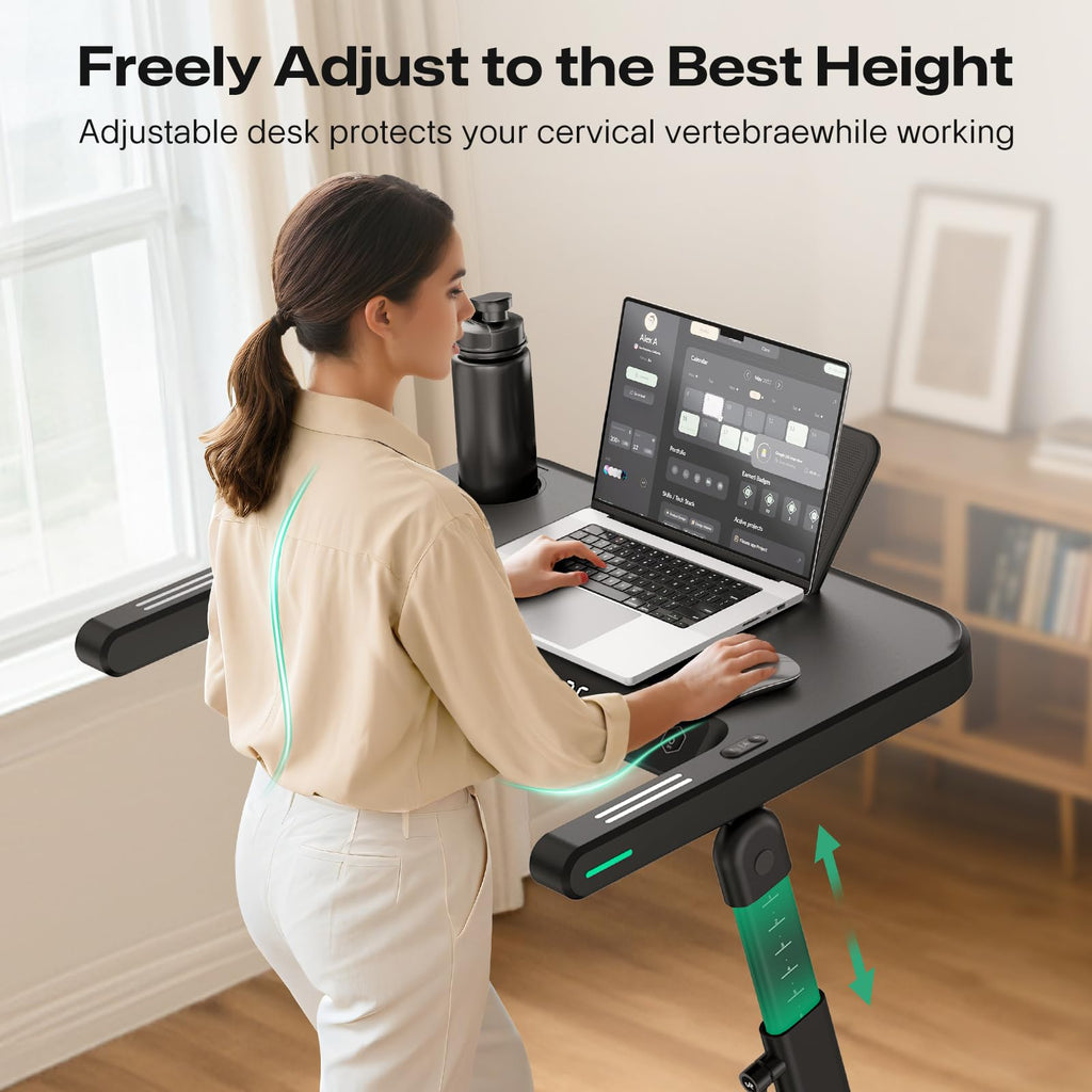 UREVO Smart Treadmill with Height Adjustable Desk Workstation, Compact Foldable Treadmill for Home Office, 9% Auto Incline with
