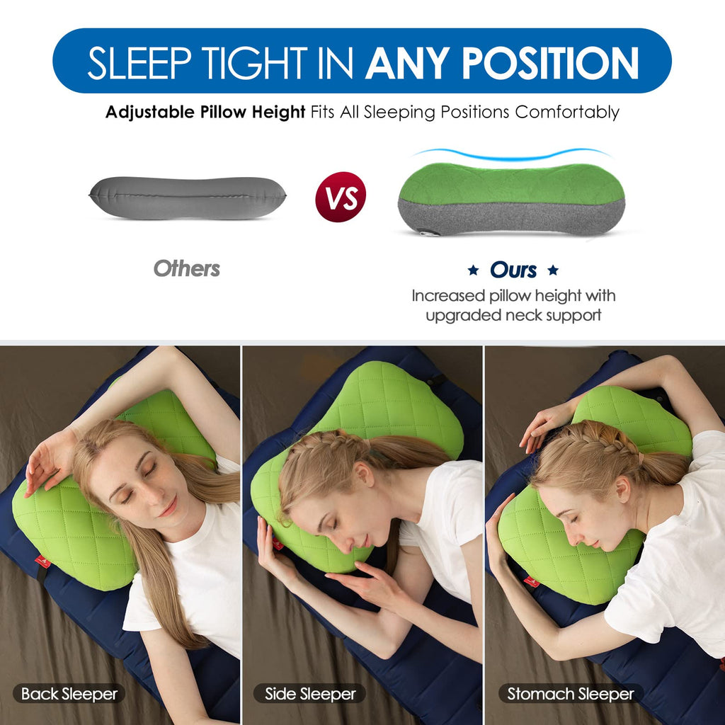 Hikenture Camping Pillow With Removable Cover - Ultralight Inflatable Pillow For Neck Lumber Support - Upgrade Backpacking Pillo