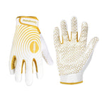 HANDLANDY Kids Football Gloves, Sticky Wide Receiver Gloves for Youth, White and Gold Stretch Fit Football Glove (White and Gold