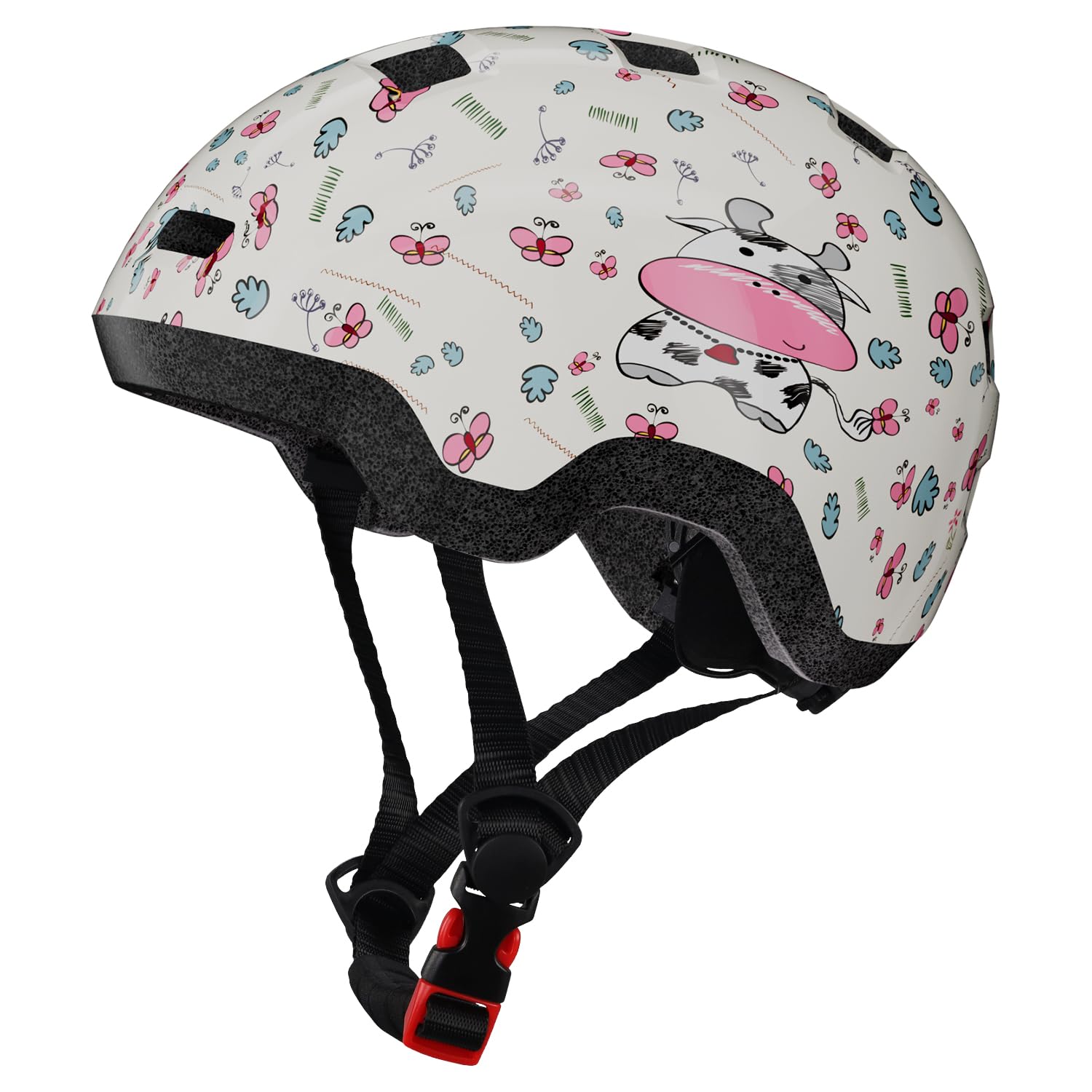 Toddler Bike Helmet 1-3 Years Old- with 12 Vents & Dual Liner (0.16+0.28) - Adjustable Dial Fit (45-51cm) (XS,Cow)