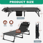 Portable Folding Camping Cot, Adjustable 4-Position Adults Reclining Chaise With Pillow, Outdoor Lounge Chair Sleeping Cots Bed,