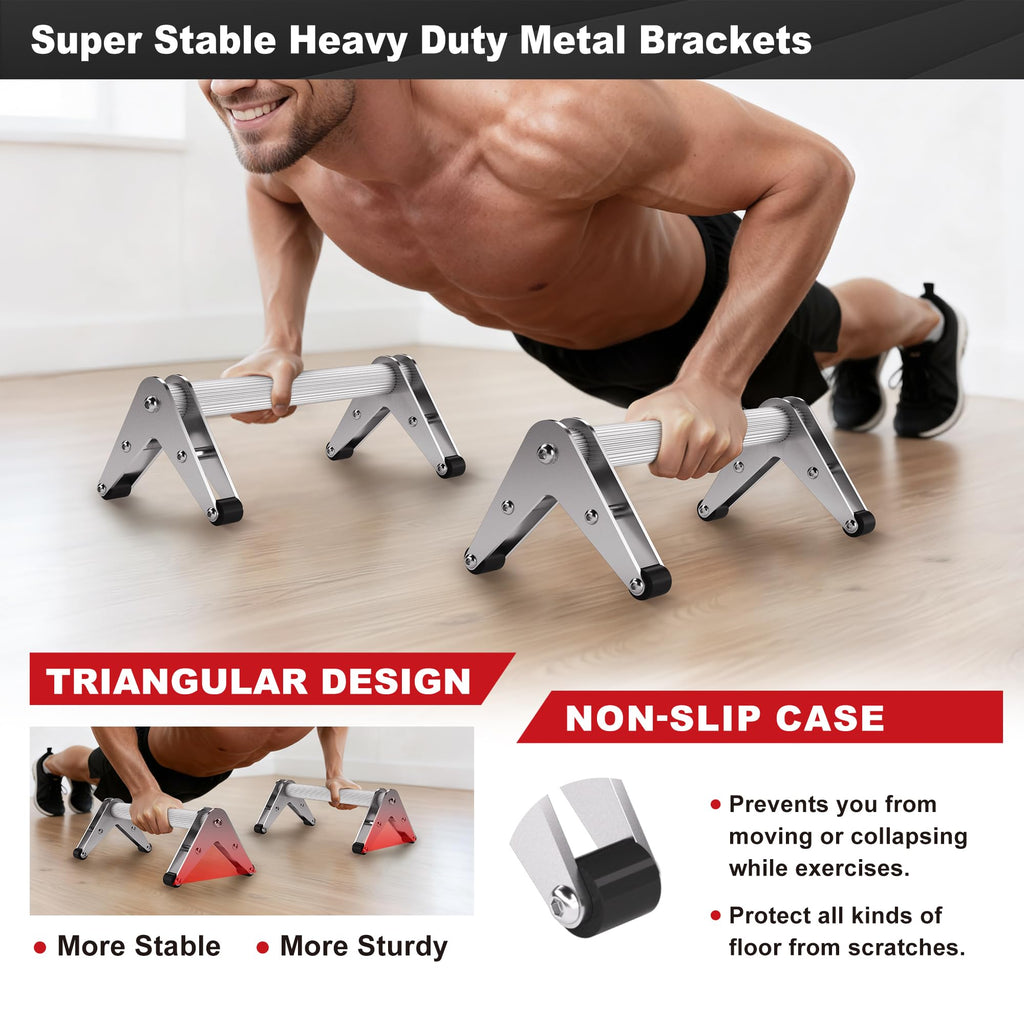 Mochantum Push Up Bar - Heavy-Duty Stainless Steel Pushup Stands with Non-Slip Base, 660LB Capacity, Portable Home Gym Equipment