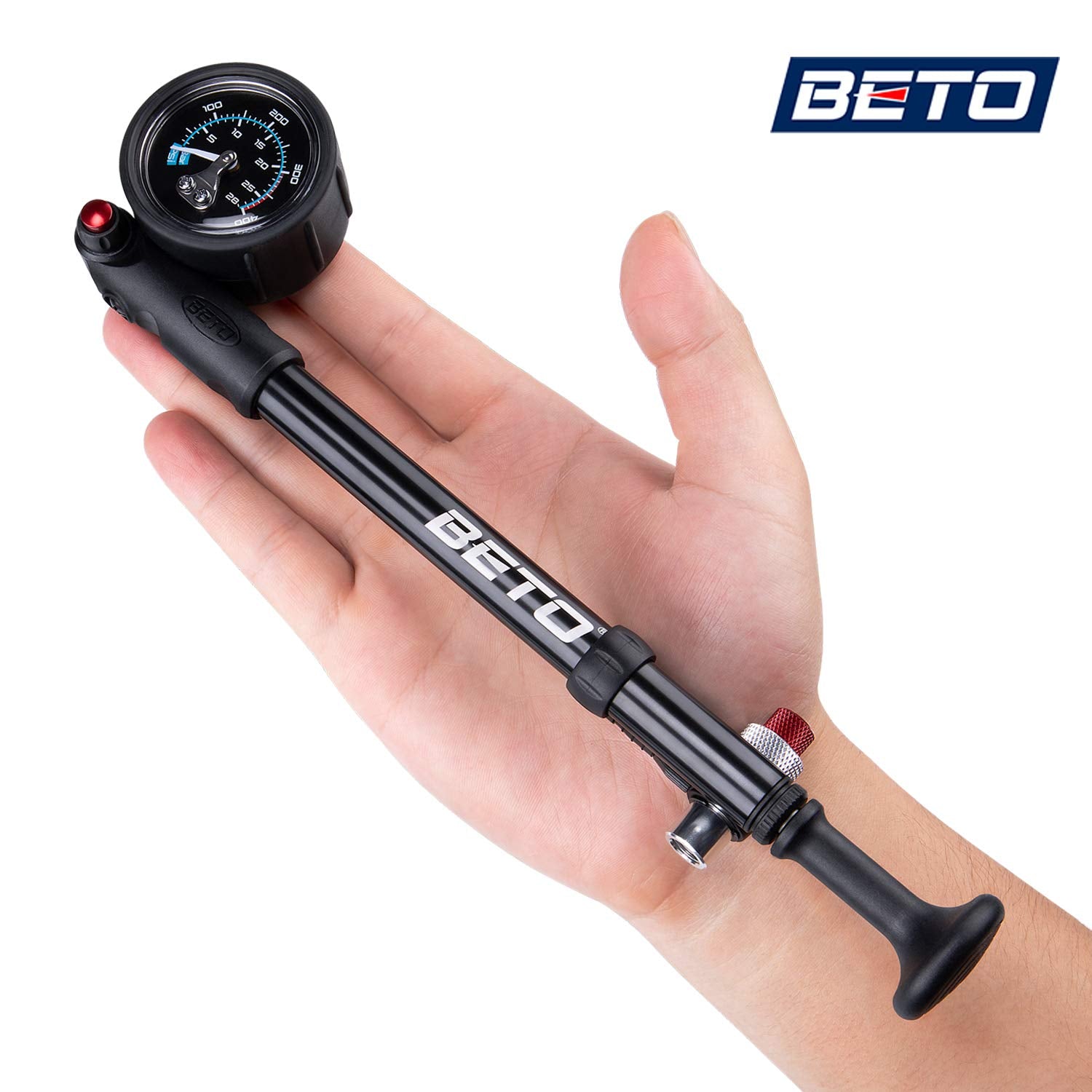 Beto High Pressure Shock Pump - (400 Psi Max) Mtb Bike Shock Pump For Fork & Rear Suspension With No-Loss Schrader Valve