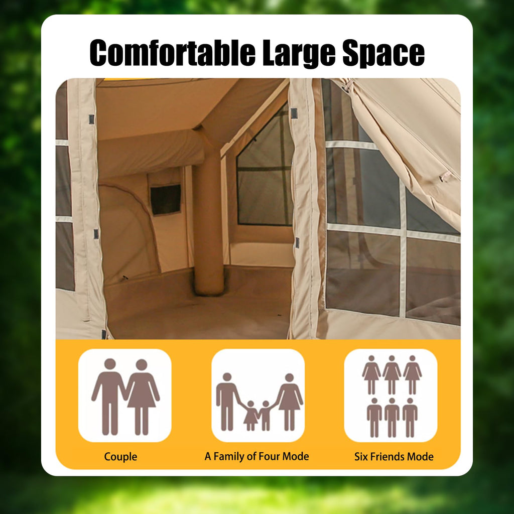 Inflatable Camping Tents With Hand Pump, Air Glamping Tents, Easy Setup Waterproof And Windproof Blow Up Tent, 4 Seasons Oxford