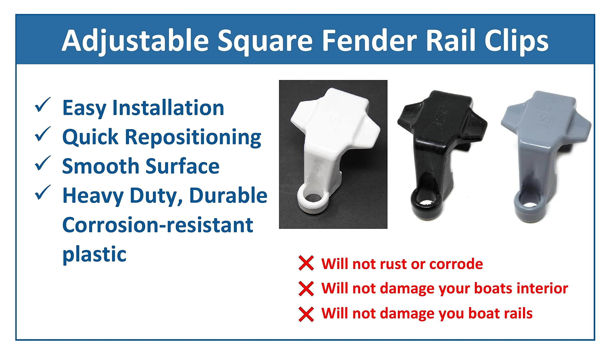 Jsp Manufacturing Black Plastic Pontoon Boat Square Rail Fender Adjuster Hanger Clip (4)