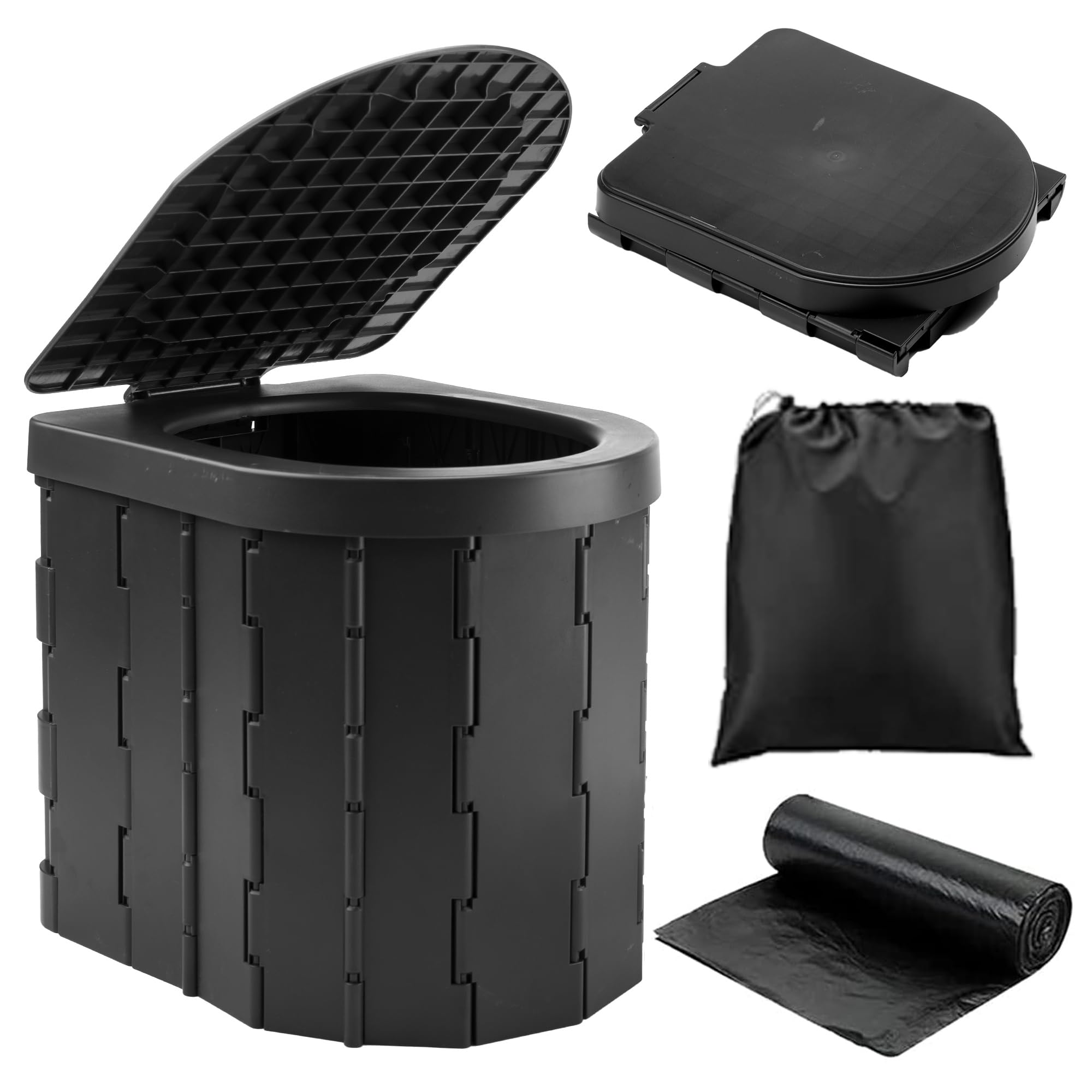 Camping Toilet, Portable Toilet For Adults & Kids, Kinspory Foldable Potty & Outdoor Emergency Sanitation Products, Trash Can, S