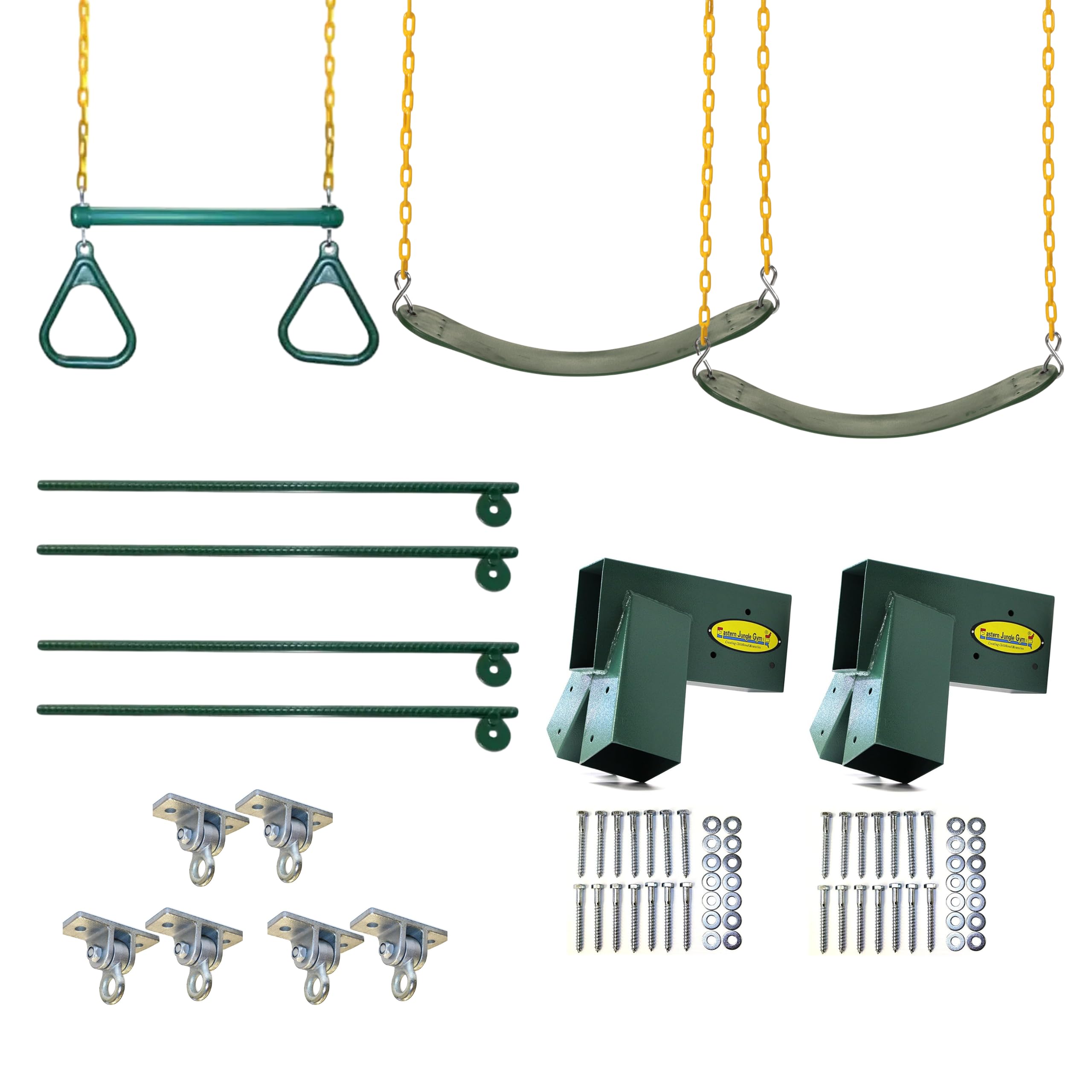 Eastern Jungle Gym Diy Swing Set Hardware Kit With Easy 1-2-3 A-Frame Brackets, Swing Seats, Ring Trapeze Bar And All Assembly H