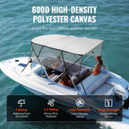 Vevor 4 Bow Bimini Top Boat Cover, Detachable Mesh Sidewalls, 600D Polyester Canopy With 1'' Aluminum Alloy Frame, Includes Stor