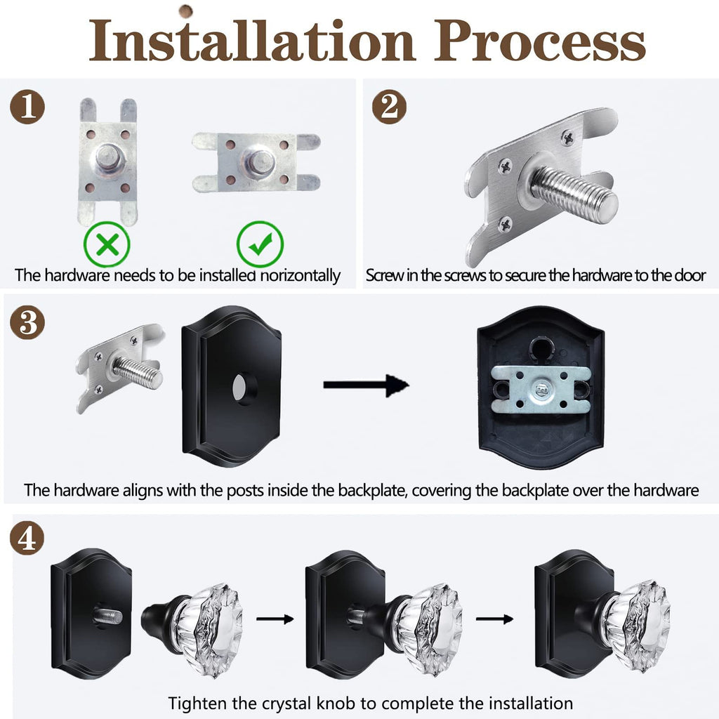 Clctk 4 Pack Glass Dummy Door Knobs, Inactive Crystal Half-Dummy Door Knobs For Closetbifold, Oil Rubbed Bronze