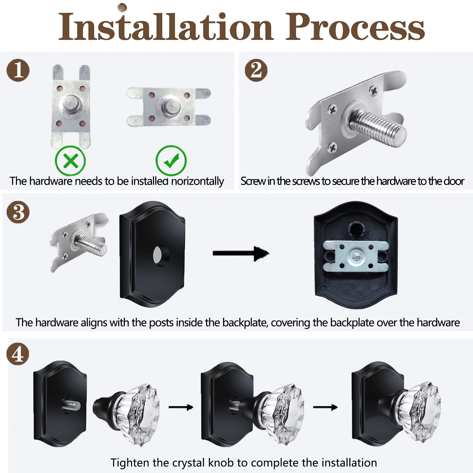Clctk 4 Pack Glass Dummy Door Knobs, Inactive Crystal Half-Dummy Door Knobs For Closetbifold, Oil Rubbed Bronze