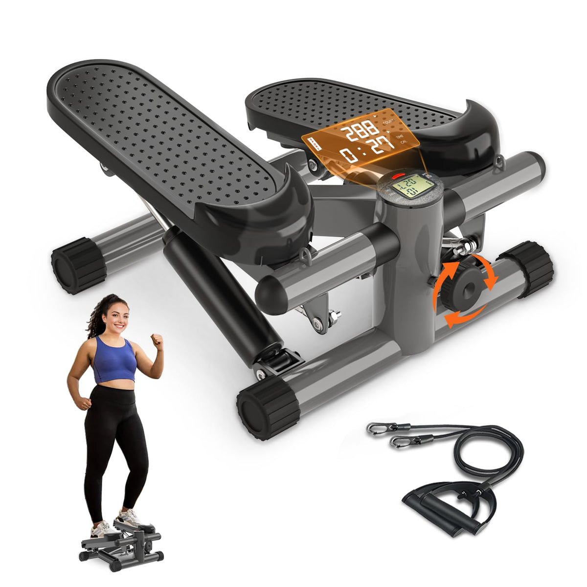 MIDERPAN Steppers for Exercise at Home, Mini Stpper with Resistance Bands, 331lbs Load Capacity Stair Stepper for Home, Portable