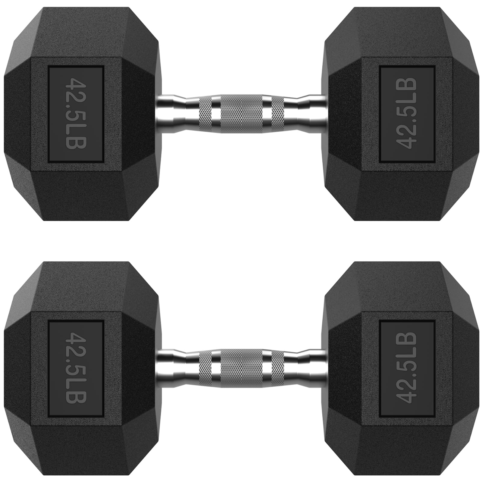 HANDBODE 42.5LB Hex Dumbbell Pair, Rubber Encased Hexagonal Hand Weights for Strength Training, Workout & Exercise