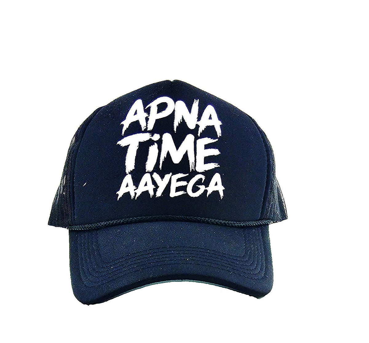 Fashmade Apna Time Aayega Printed Halfnet Cap For Men/Boys & Women/Girls Cotton Polyester Black