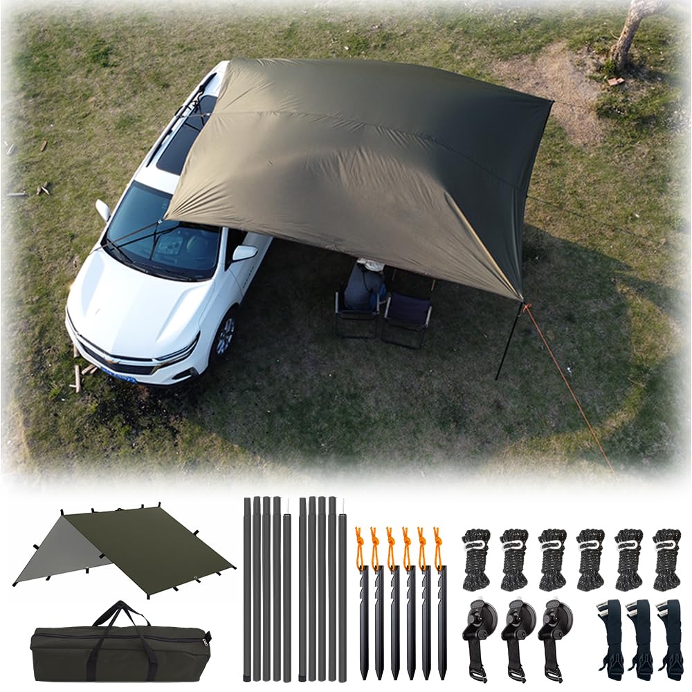 Top Lander Car Awning Camping Suv Sun Shelter Waterproof Universal Tent Canopy Anti-Uv For Van Campervan Caravan Truck Vehicle (