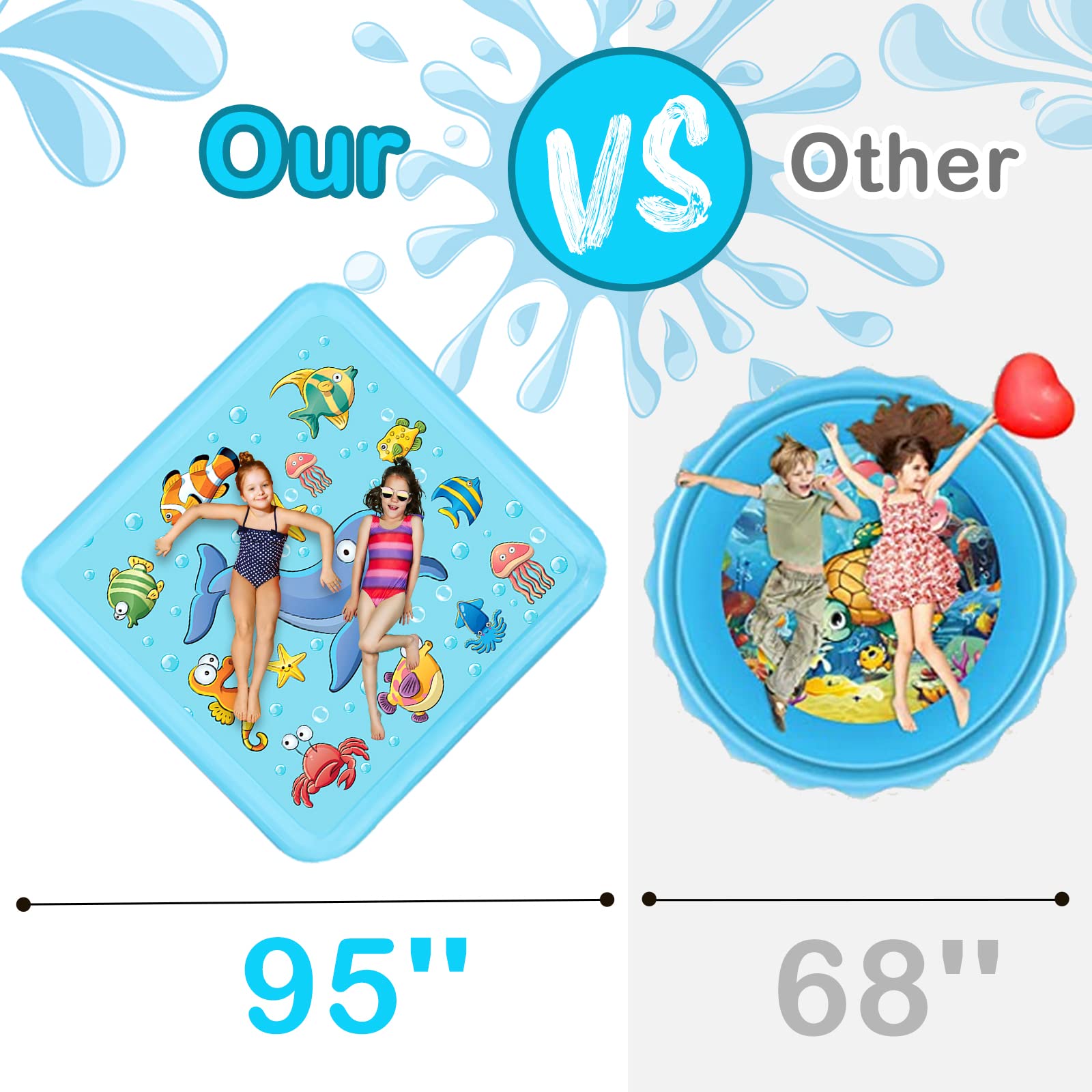 Growsland Splash Pad For Toddlers, Outdoor Sprinkler For Kids, 67'' Summer Water Toys Inflatable Wading Baby Pool Fun Gifts For
