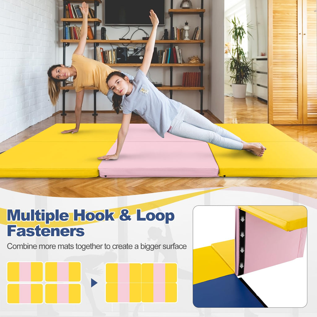 Goplus Folding Gymnastics Mat, Tri-Fold 6X 2X 2? Tumbling Exercise Gym Mat With Pu Leather Cover, Hook & Loop Fastener & Carryin