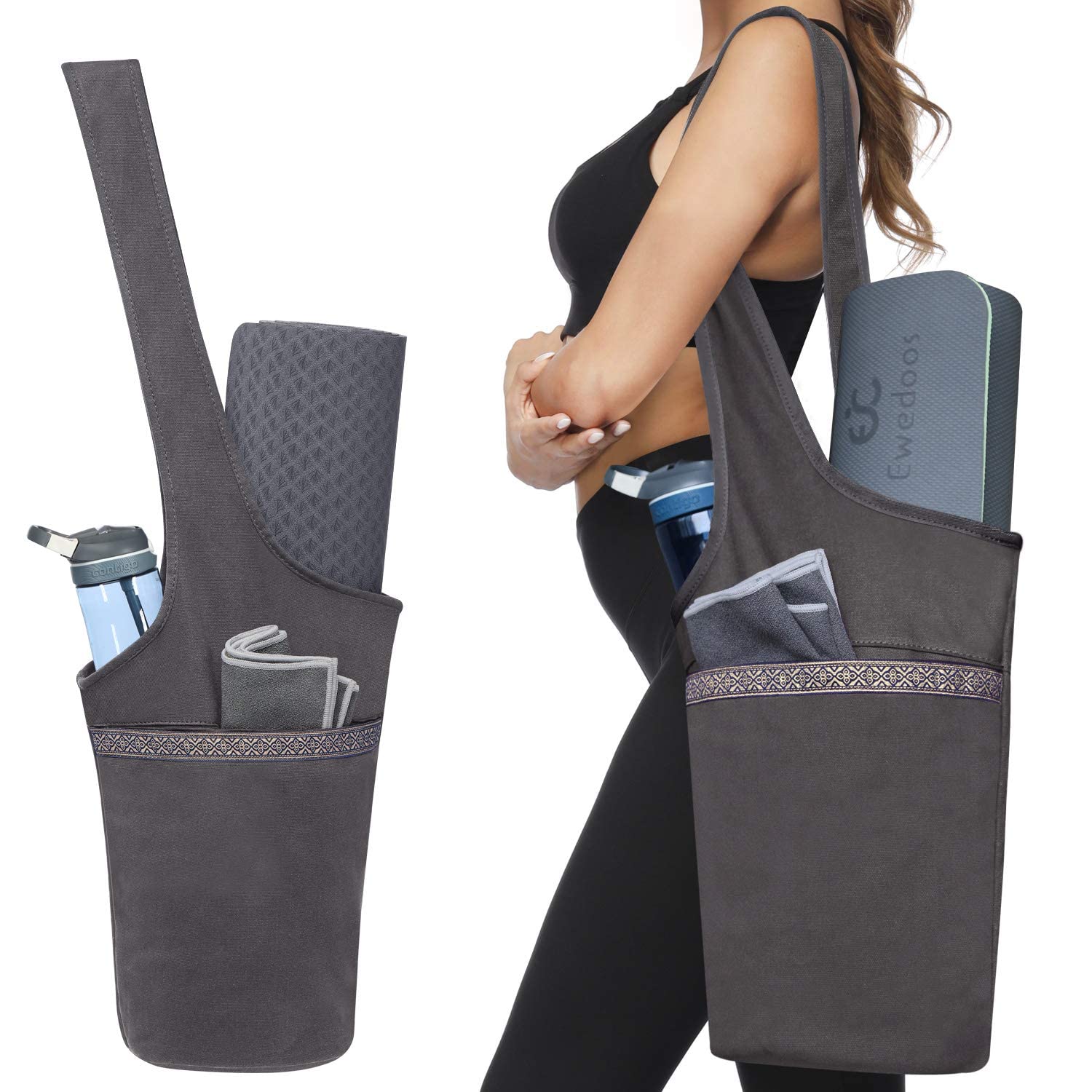Ewedoos Yoga Mat Bag With Large Size Pocket And Zipper Pocket, Fit Most Size Mats (Gray)