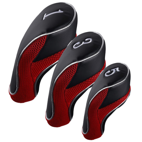 Andux Golf 460Cc Driver Fairway Wood Club Head Covers Hook & Loop Set Of 3 Red
