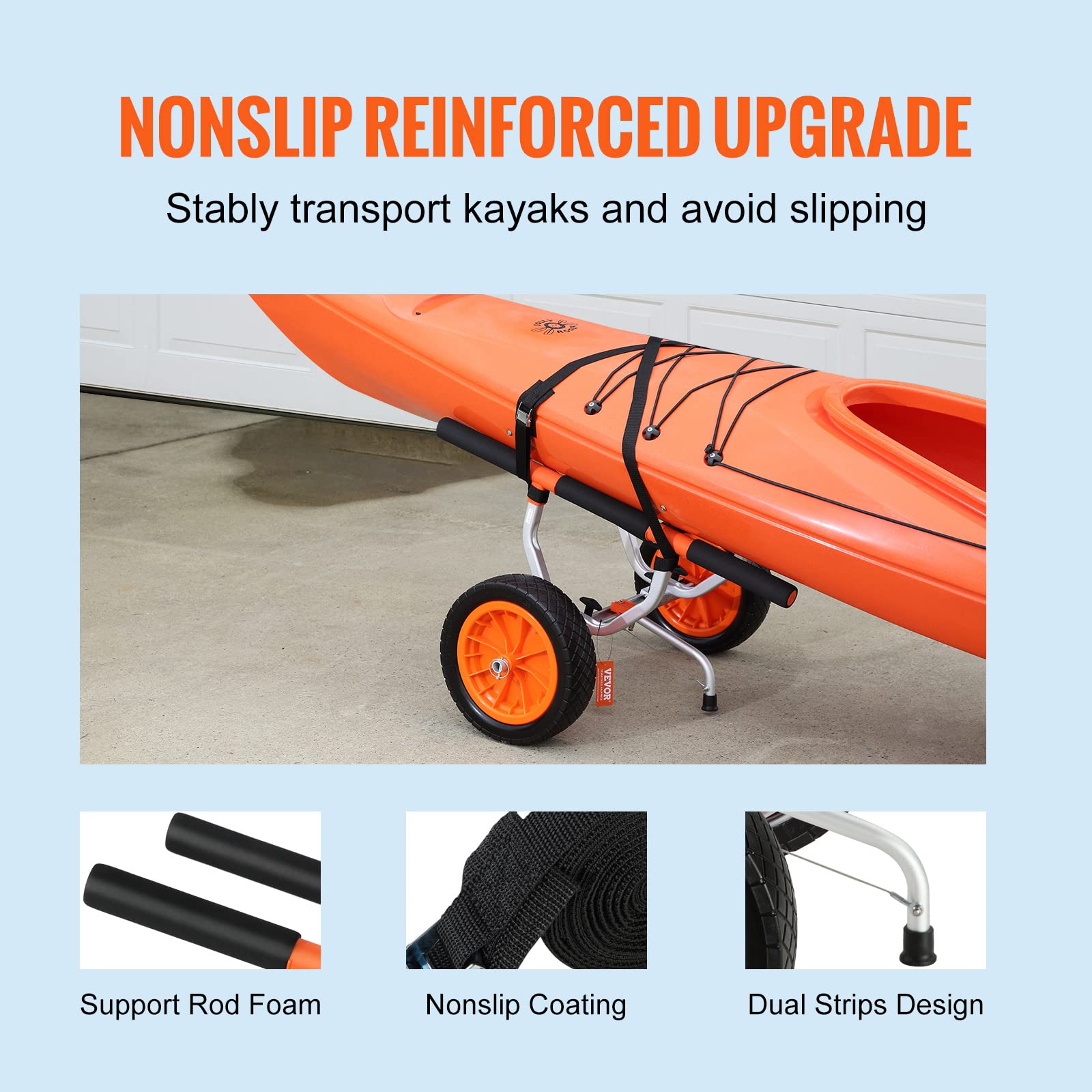 Vevor Heavy Duty Kayak Cart, Foldable Canoe Trolley Cart With 12'' Tires, Adjustable Width 6.69''-17.32'',350 Lb Weight Capacity