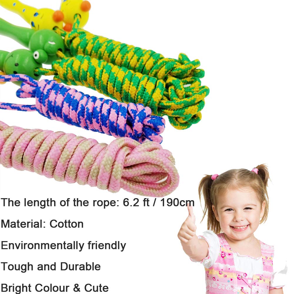 Sackorange 4 Pack Jump Rope With Wood Handles For Kids - Skipping Rope Great For Children And Students Outdoor Fun Activity, Par