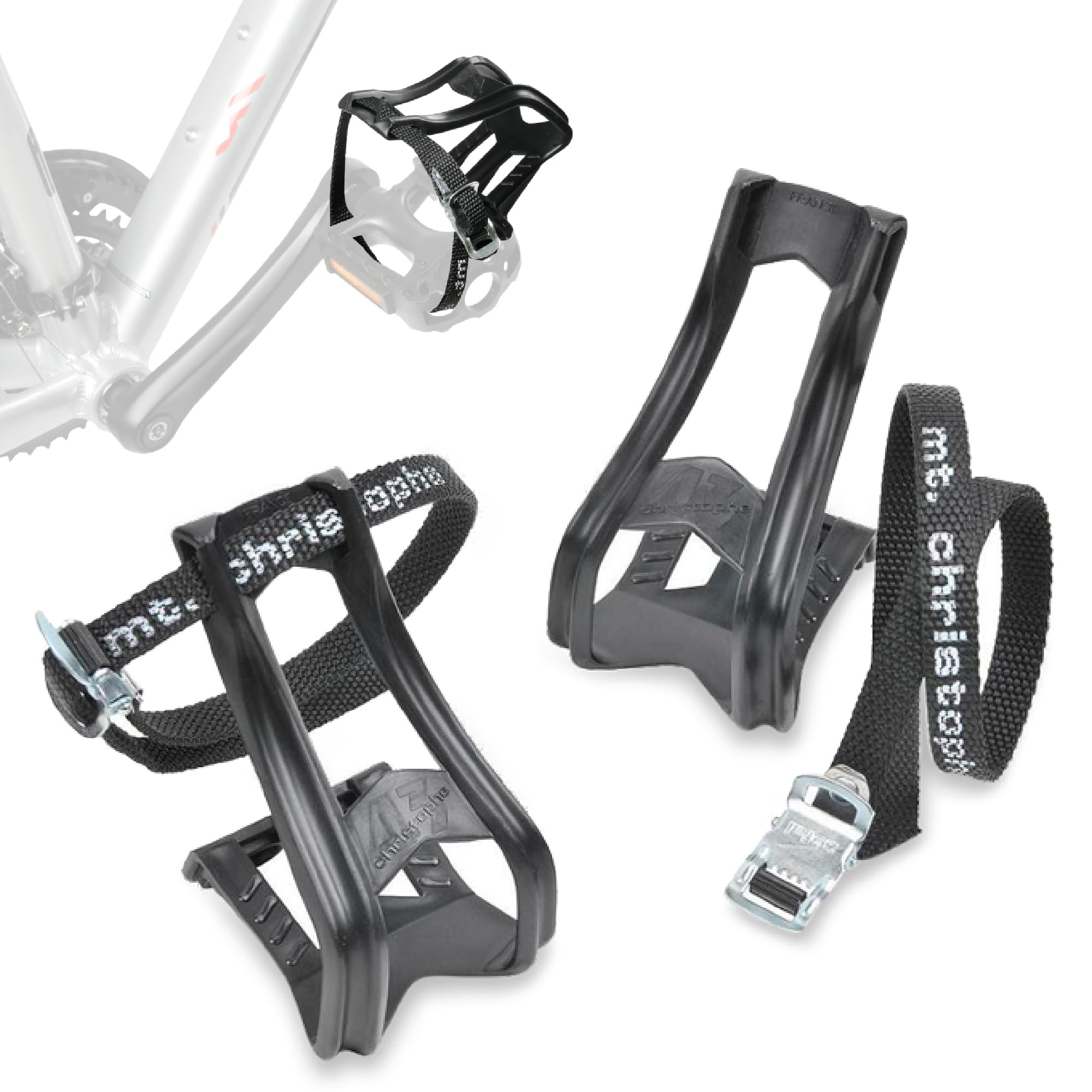 Zefal Toe-Clips L/XL + Christophe 515XL Toe-Straps Set - Technopolymer Double-Pronged Clips with 440mm Braided Straps | Durable 