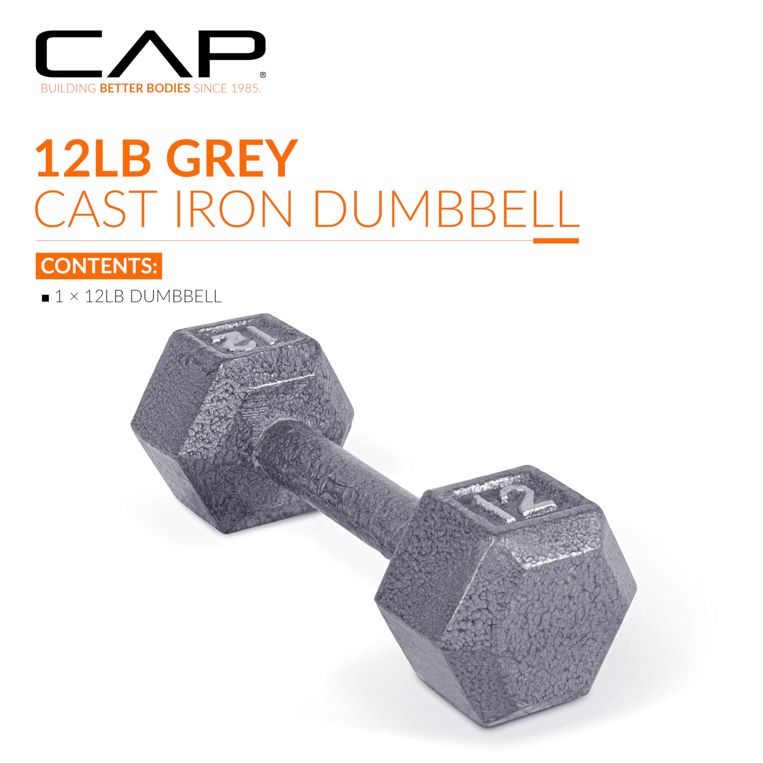 Cap Barbell Cast Iron Hex Dumbbell, Single, 12 Lb