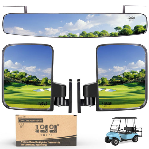 10L0L Newest Golf Cart Folding Side Mirrors And Rear View Mirror 16.5'' Extra Wide Panoramic Golf Cart Mirrors Fits Club Car Ezg