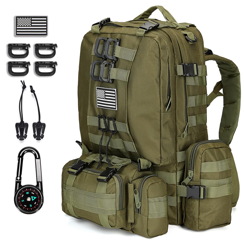 CALUOMATT Large Military Tactical Backpack for Men, 40-50L Backpacks for Women, Bug out Bag Army 3 Days Pack Bags Rucksack with 