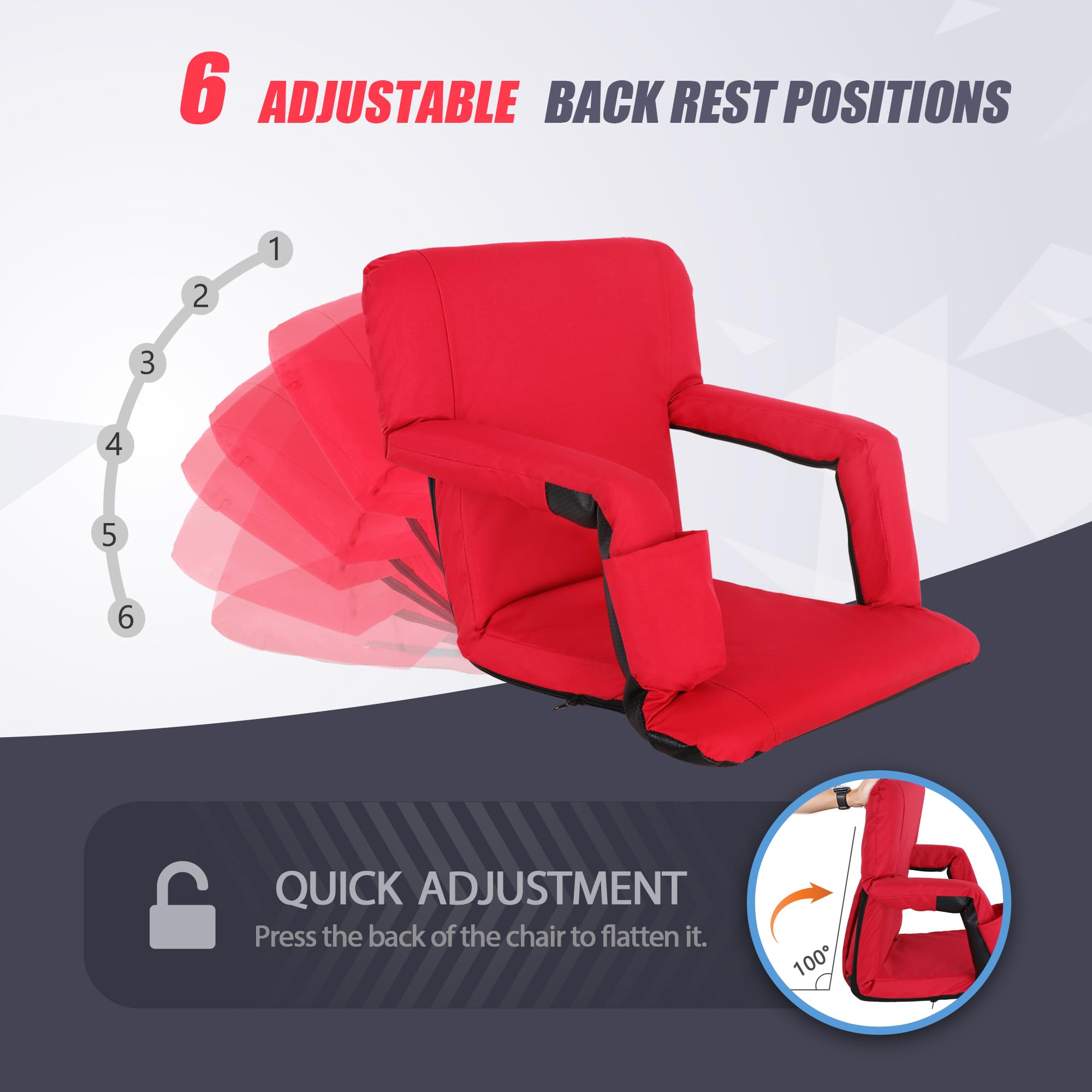 Wide Stadium Seat For Bleachers With Back Support -2 Pack Reclining Adults Camping Stadium Chair Extra Thick Cushion Bleacher Se