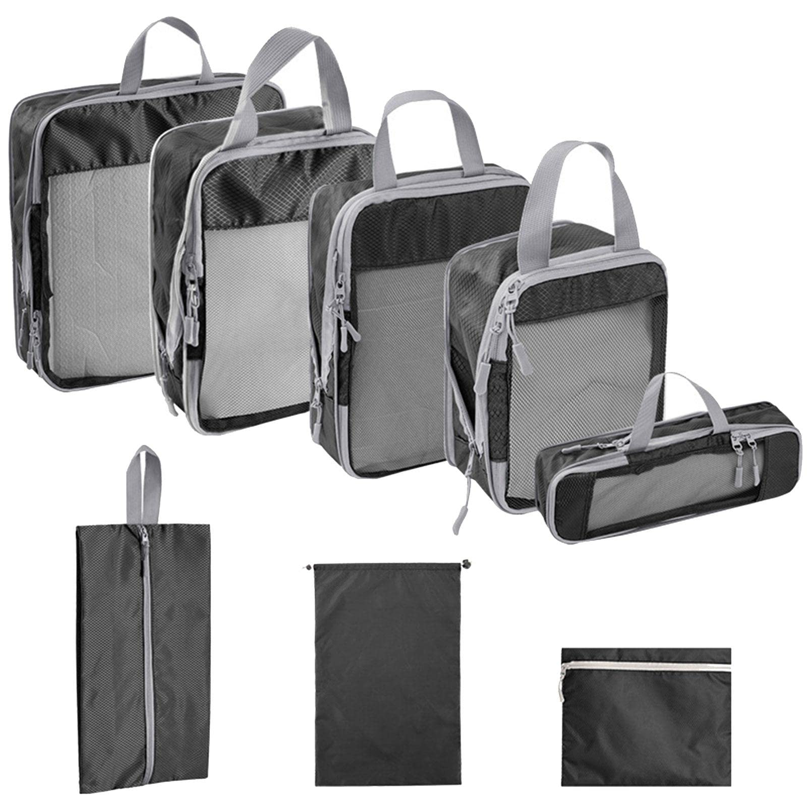 Ujeavette 8X Portable Packing Cubes Breathable For Business Trips Holidays Backpacking Black