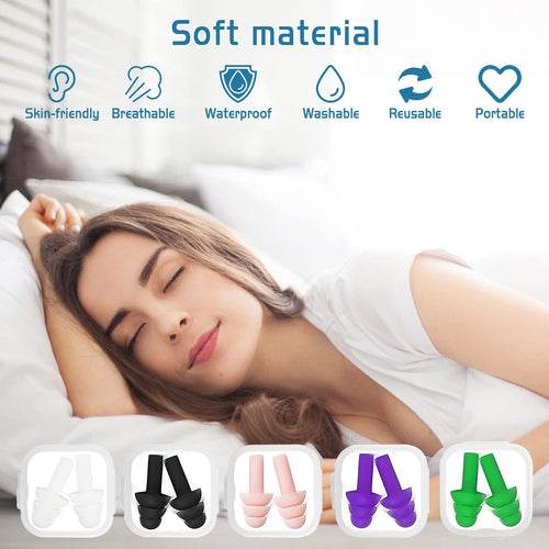 10 Pairs Swimming Earplugs Silicone Noise Cancelling Ear Plugs Reusable Waterproof Earplugs With Case For Swimming And Sleeping,