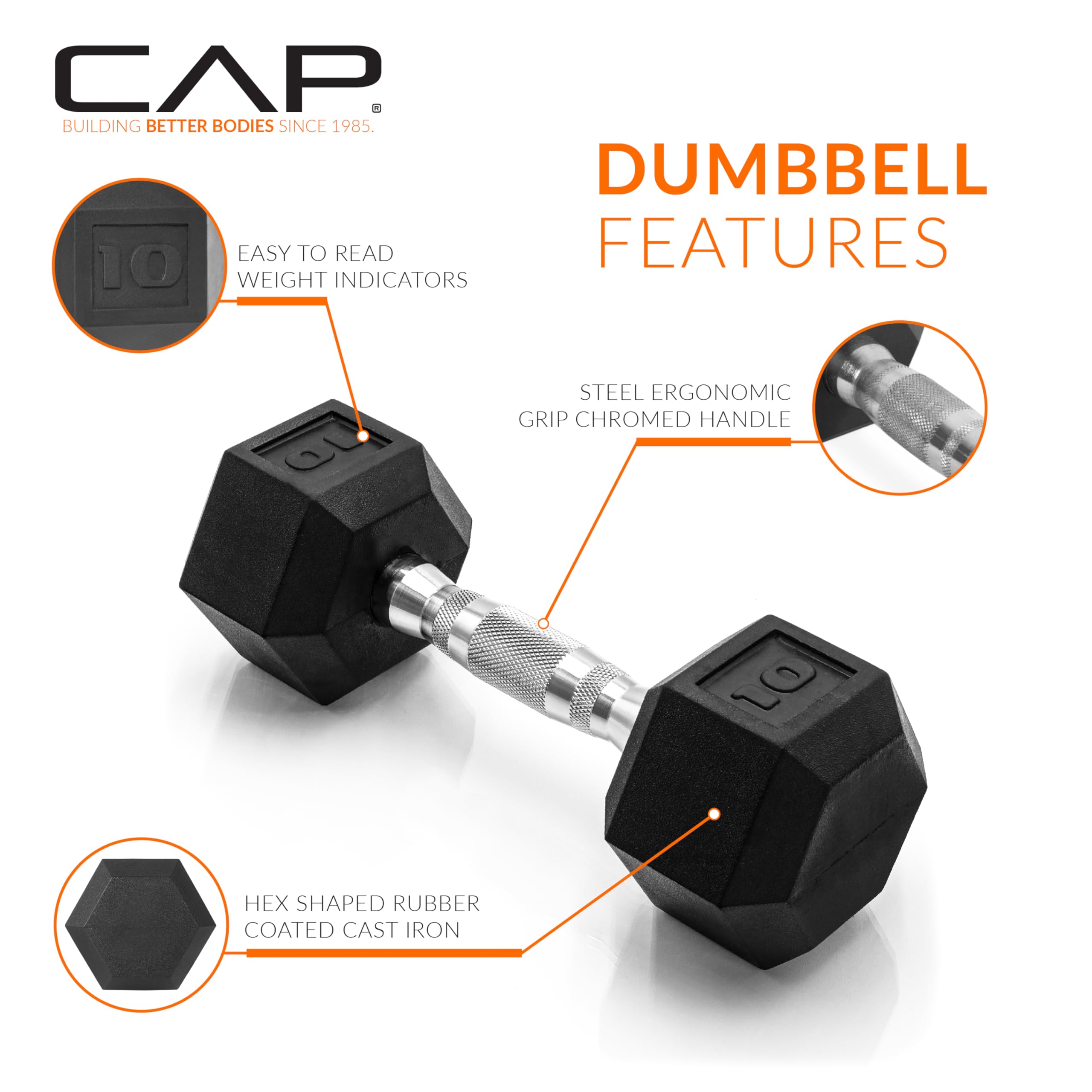 Cap Barbell 10 Lb Coated Hex Dumbbell Weight, New Edition
