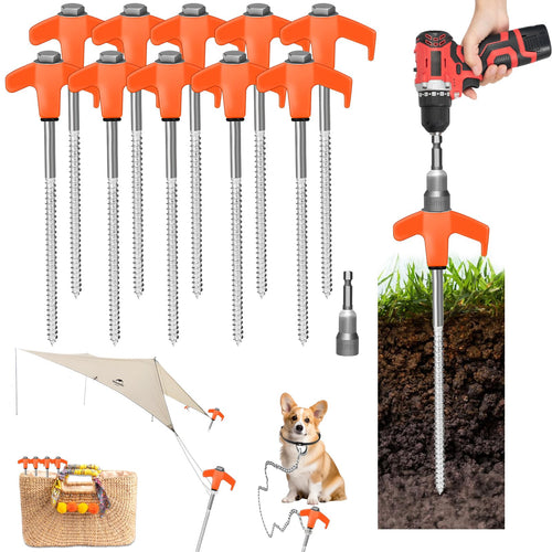 20 Pack 8 Screw In Tent Stakes Heavy Duty- Ground Anchors Screw- Tent Pegs Camping Stakes- Hex Pegs Drillable Tent Stakes And He