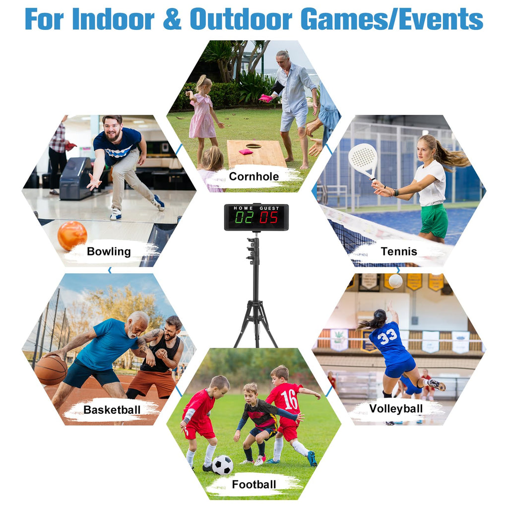 Samshow Led Electronic Scoreboard Digital Score Keeper With Remote & Tripod, Electric Scoreboard With Count Down/Up Timer & 12/2