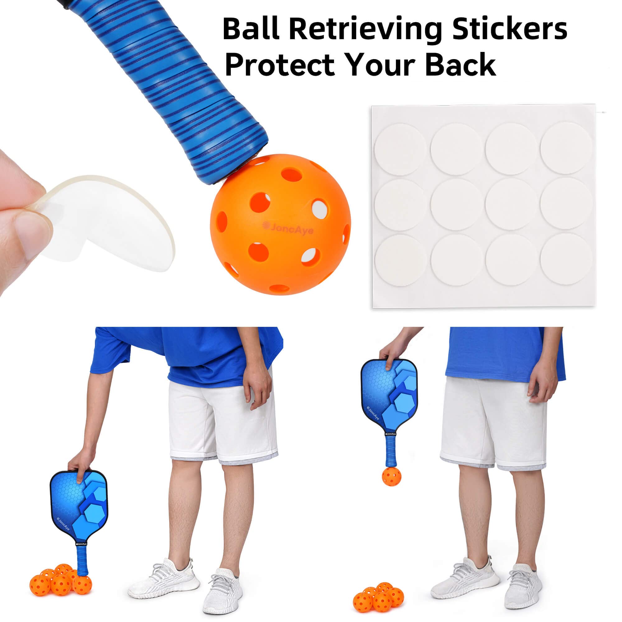 Joncaye Pickle-Ball-Paddle-Set-Of-4 With Balls, Lightweight Pickleball Paddle Set With Racket Bag, Grip Tape, Ball Retriever | P
