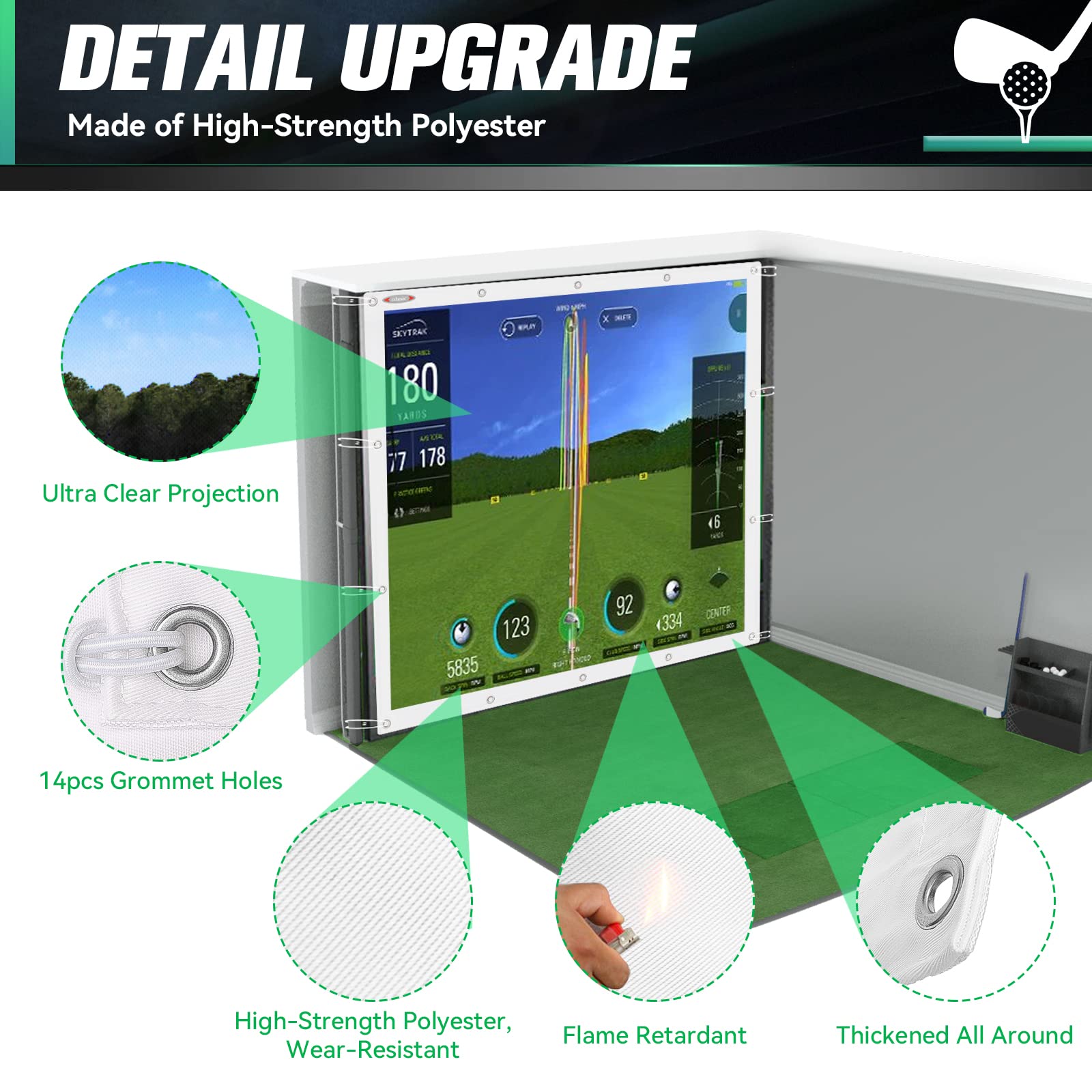 Aikeec Golf Simulator Impact Screen Display Projector Screen For Golf Training,Indoor Ultra Clear Golf Impact Screen,With 14Pcs
