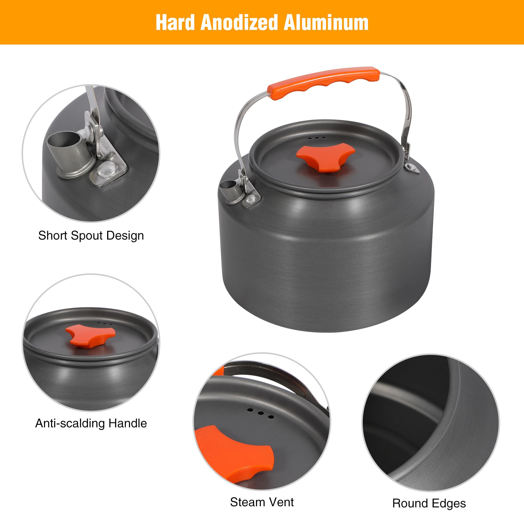 Redcamp 2L Outdoor Camping Kettle, Aluminum Water Pot With Carrying Bag, Compact Lightweight Camp Tea Kettle Coffee Pot For Hiki