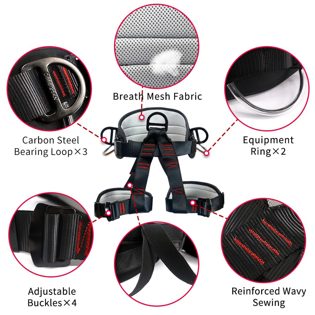 Newdoar Ce Uiaa Certification Thickness Climbing Harness,Wider Half Body Harness For Rock Rappelling Fire Rescuing Tree Climbing
