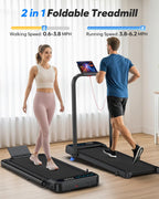 Cardirun Foldable Treadmill with Incline, Compact Walking Pad Treadmill with Safety Handle Bar, 3.0HP Quiet Under Desk Treadmill