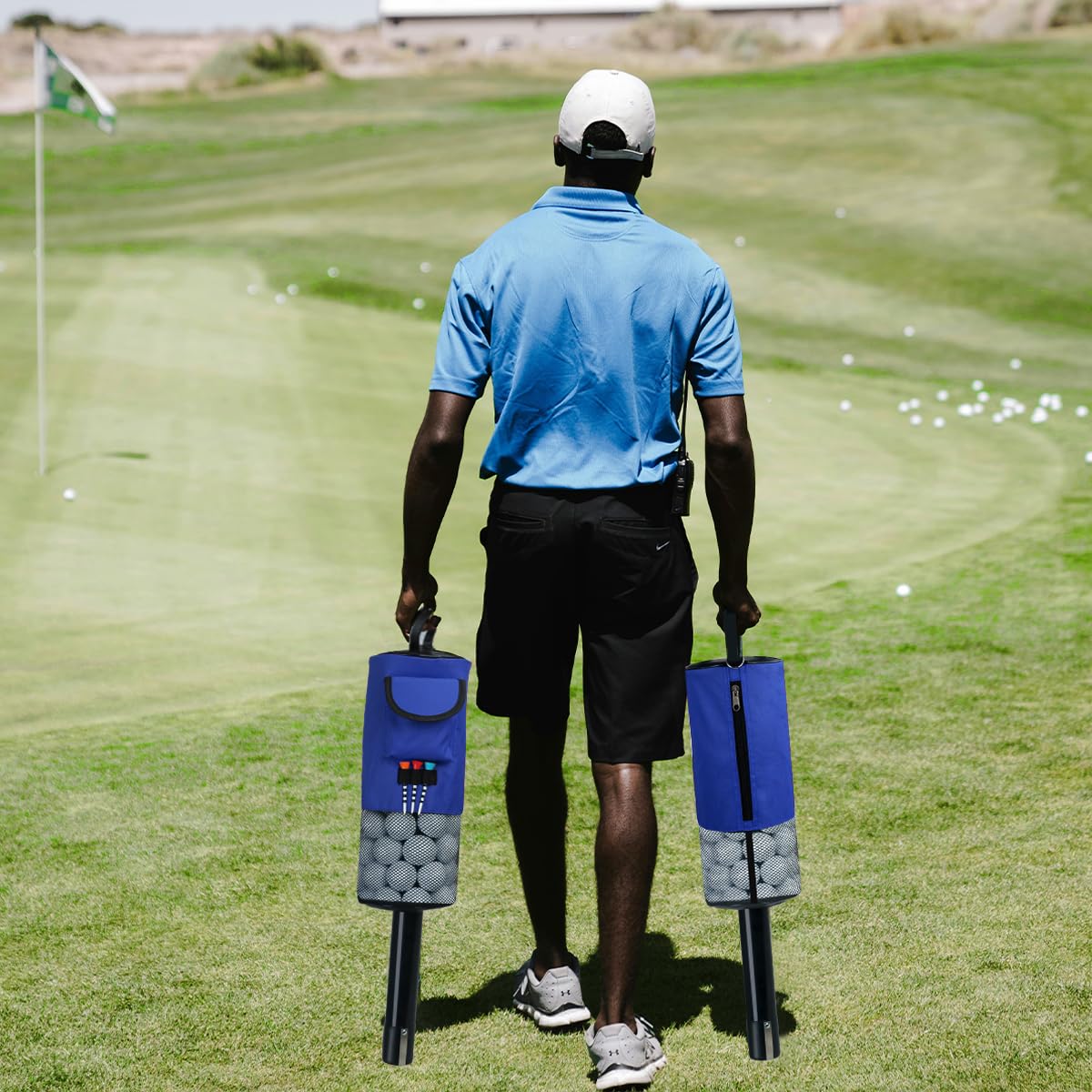 How True Golf Ball Retriever, Portable Shag Bag Golf Ball Pick Up With Removable Plastic Tube, Pocket Shagger Storage, Blue