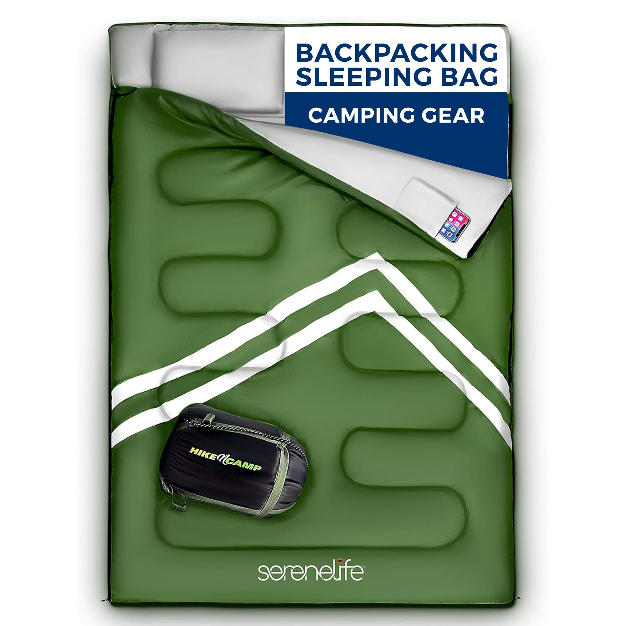Serenelife Backpacking Sleeping Bag Camping Gear-Double Sleeping Bag For Adults/Teens W/2 Pillows,Bag-Outdoor Lightweight Weathe