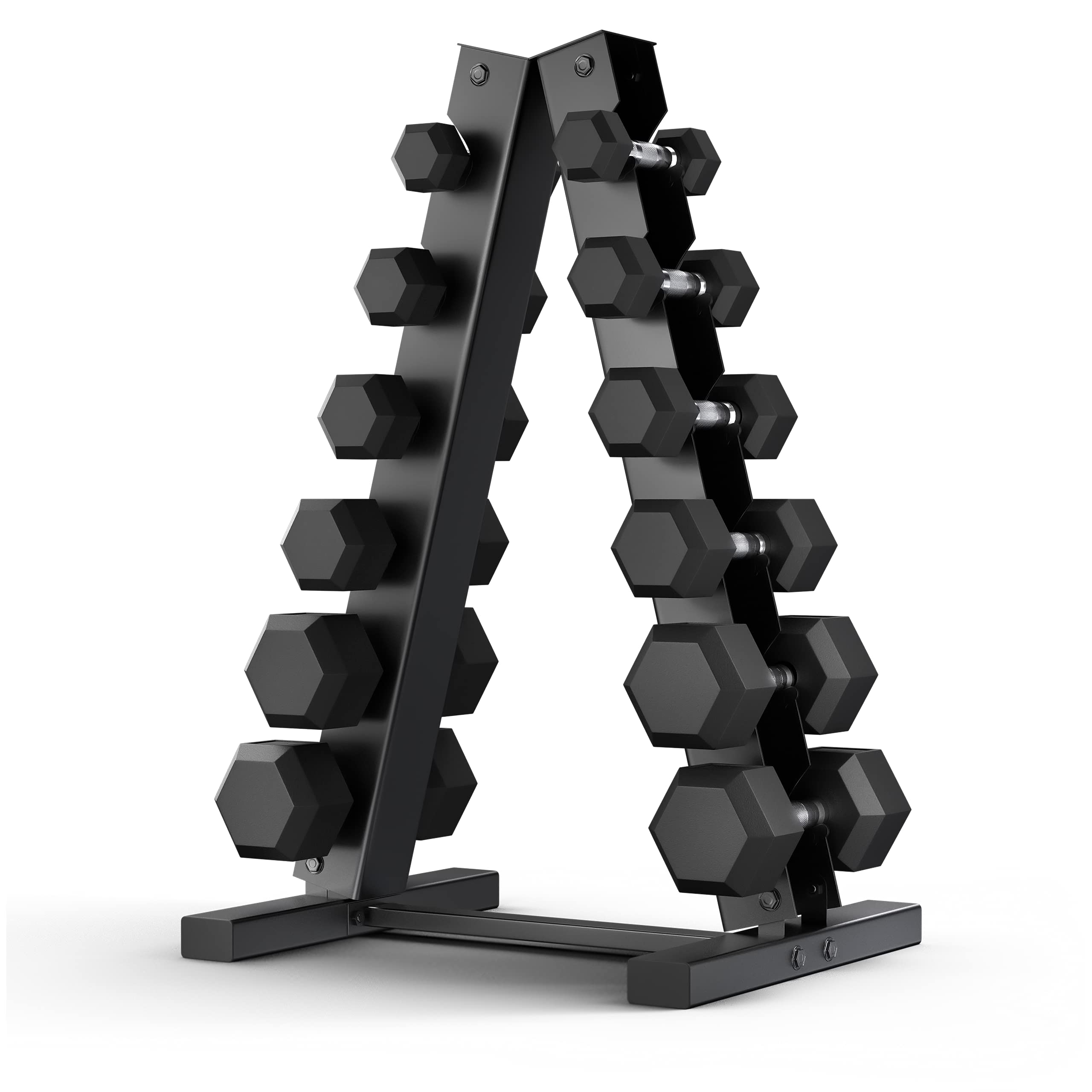Epic Fitness 210-Pound Hex Dumbbell Set With Heavy Duty A-Frame Rack