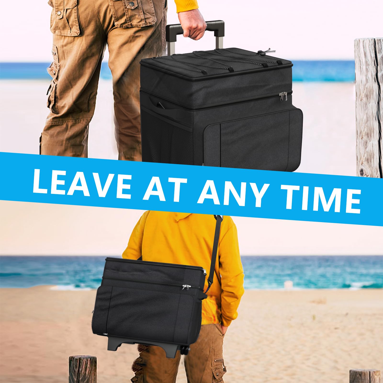 Cooler With Wheels And Handle, 50 Can Rolling Cooler, Portable Collapsible Soft Cooler With Wheels, Leakproof Insulated Wheeledc