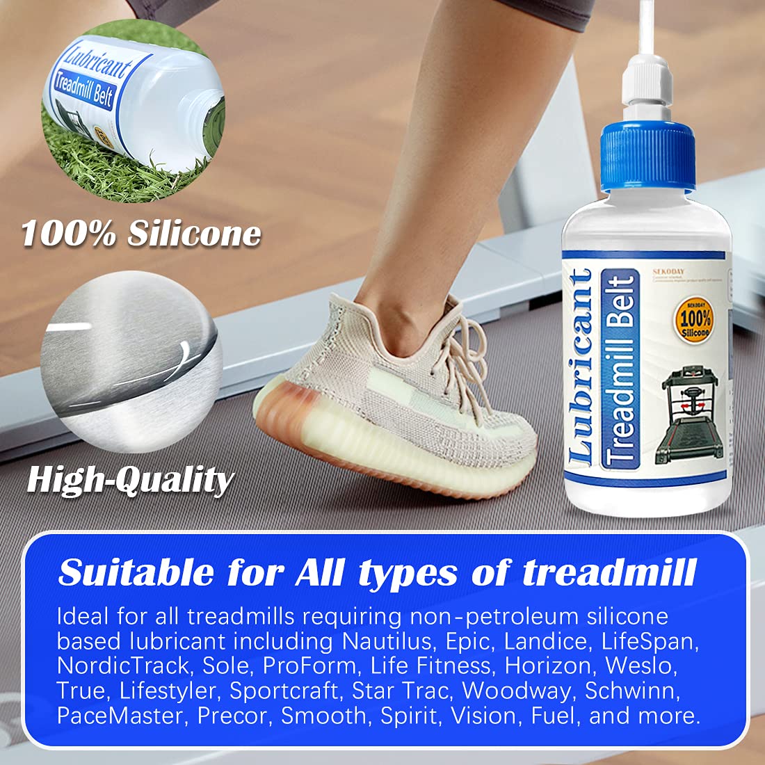 Sekoday Silicone Treadmill Belt Lubricant/Lube Kit - 8.4 Oz/Performance With 2 Application Tubes And 2 Precision Tip Caps To Con