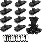 Langaelex 30-Piece Heavy Duty Camping Kit - Tarp Clips, Bungee Cords & Carabiners For Outdoor, Caravan, Tent Accessories (10 Cli