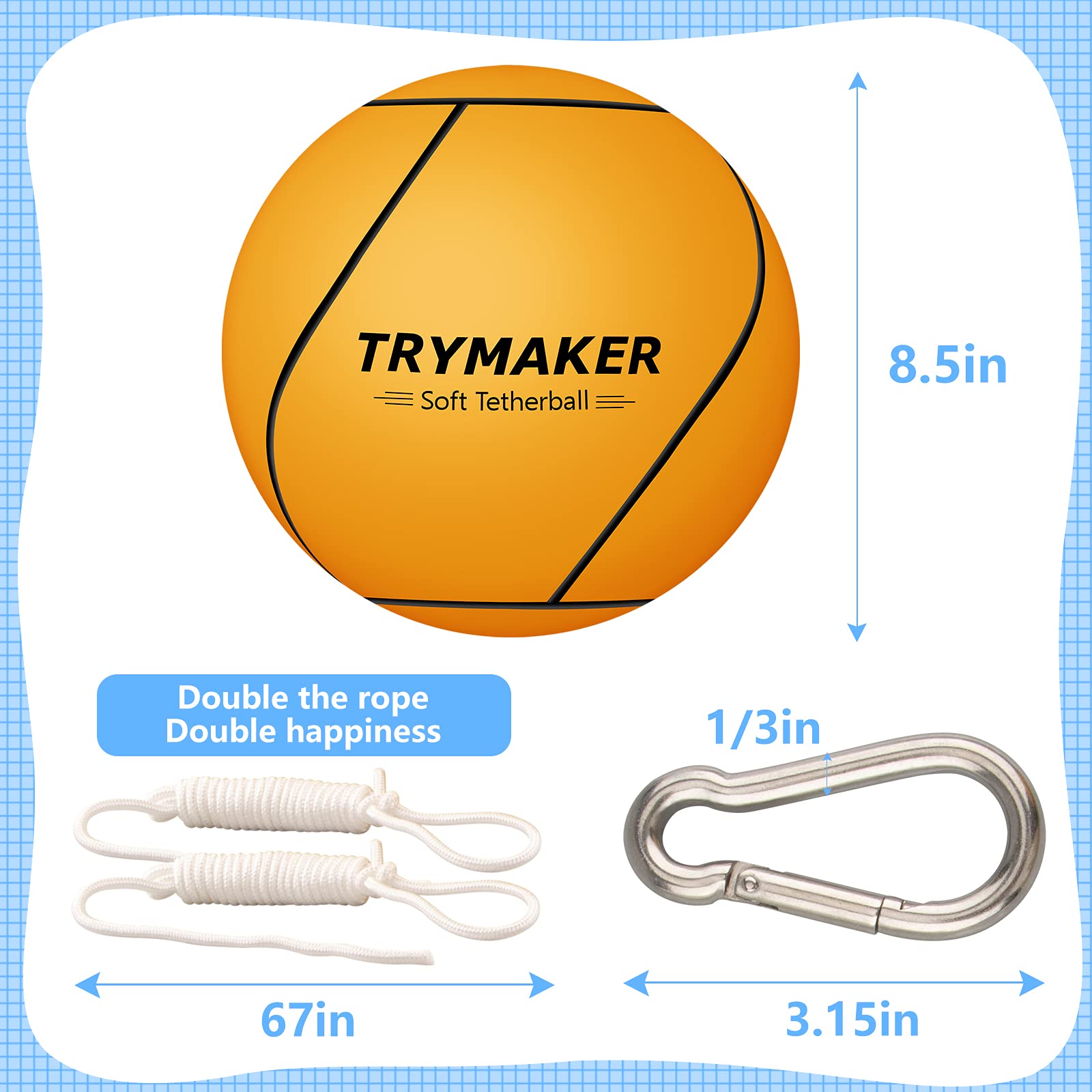 Trymaker Tetherball, Tether Balls And Rope Set For Kids,Replacement Tetherball For Adults Backyard Outdoors