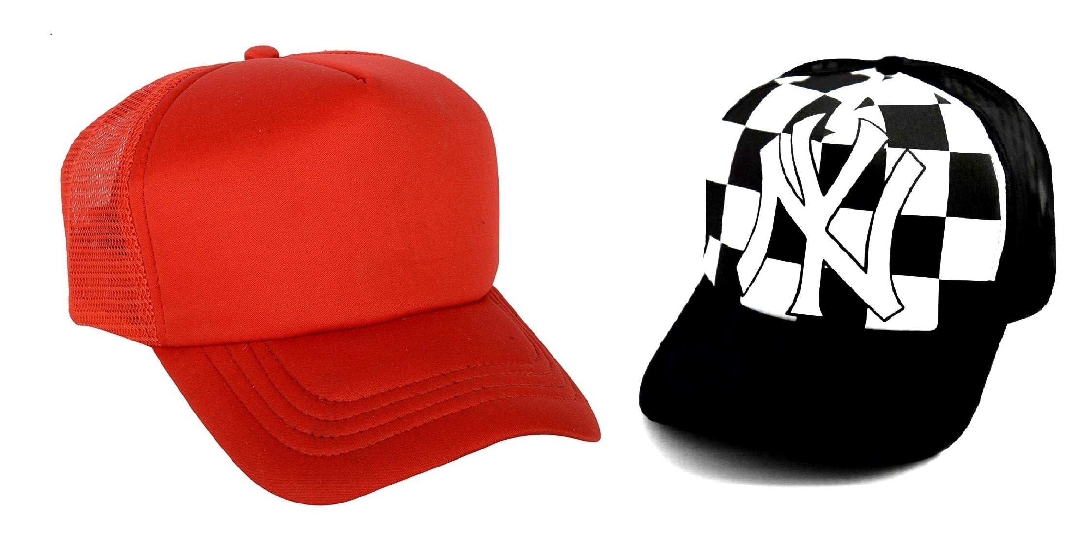 Michelangelo Ny Checks Half Net Baseball Cap And Red Half Net Unisex Cap Combo