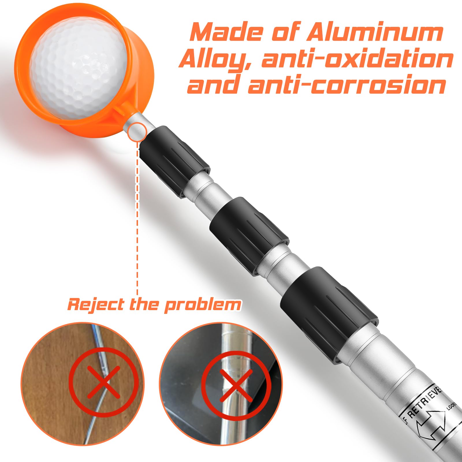 Prowithlin Golf Ball Retriever, 12Ft Aluminum Alloy Golf Ball Retriever Telescopic Golf Accessories Golf Gift