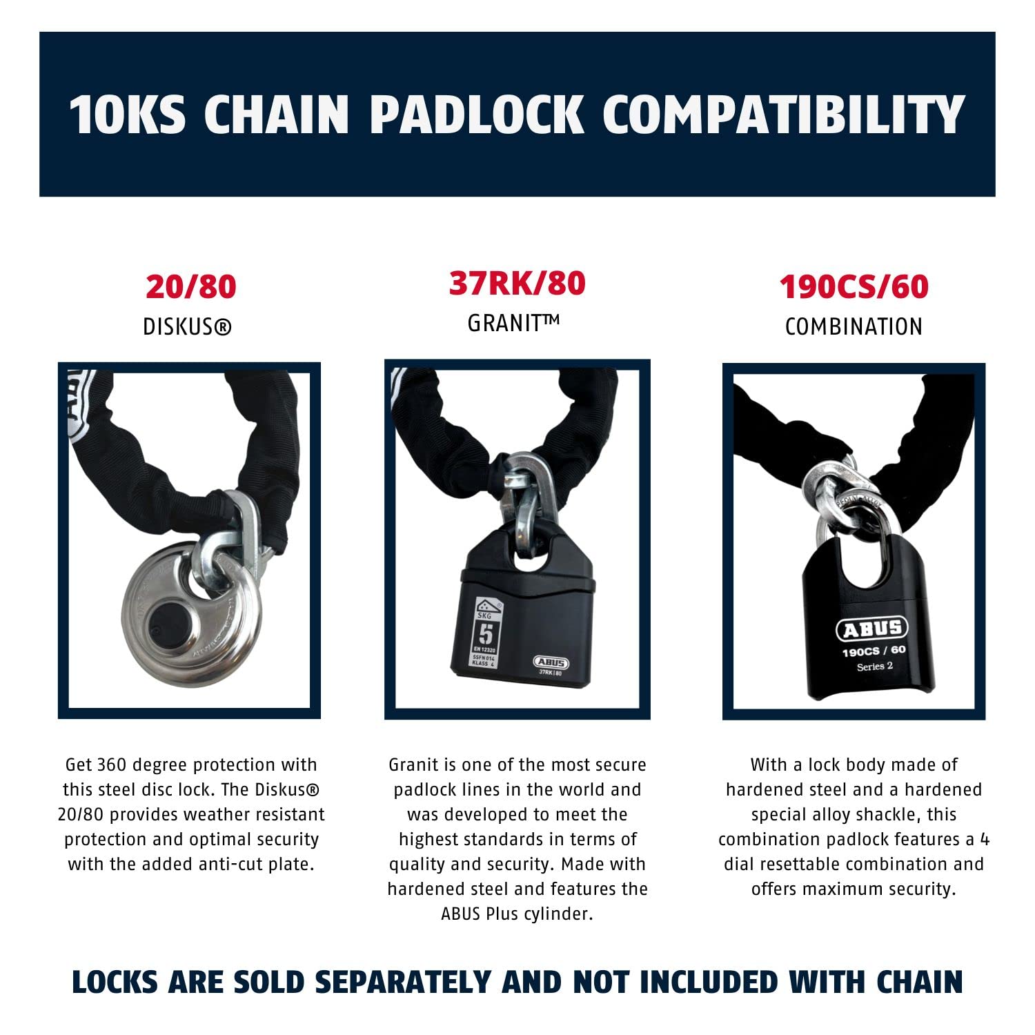 Abus Hardened Steel 10Ks 6 Foot X 3/8'' Thick Square Security Chain For Bikes, Containers, Trailers, Atv'S, Motorcycles And Pers