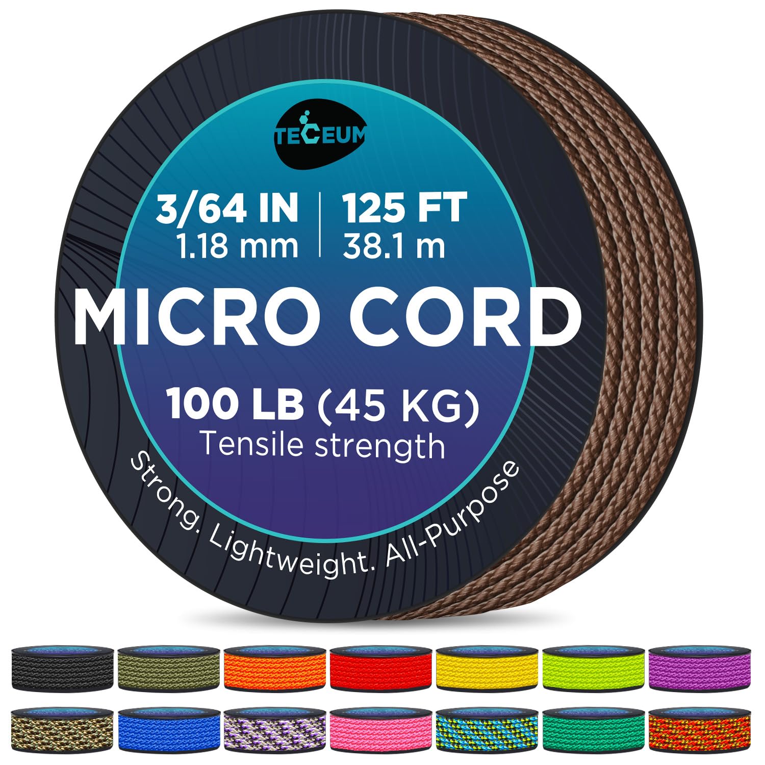 Teceum Micro Paracord - Copper Brown - 1.18 Mm X 125 Ft - Micro Utility Cord - Thin Braided Paracord Rope Nylon Polyester - Wind